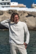 Vyriški laisvalaikio lininiai marškiniai užraitytomis ilgomis rankovėmis – įvairių spalvų - Image 5