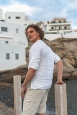 Vyriški laisvalaikio lininiai marškiniai užraitytomis ilgomis rankovėmis – įvairių spalvų - Image 3