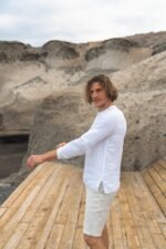 Vyriški balto ir natūralaus lino bermudų šortai su kišenėmis - Image 4